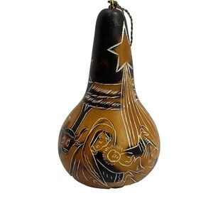 VTG Handmade Peruvian Carved Gourd Christmas Nativity Scene 4 Inch Lucuma Peru